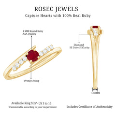 Natural Ruby Promise Ring with Diamond Bypass Shank