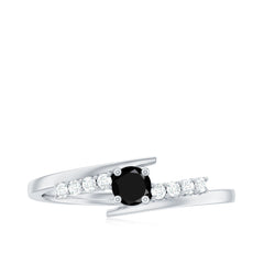 4mm Round Black Onyx Minimal Promise Ring with Diamond