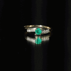 Real Emerald and Diamond Promise Ring with Bypass Shank