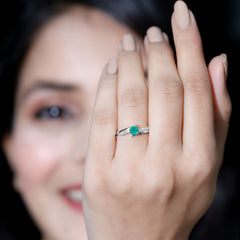 Real Emerald and Diamond Promise Ring with Bypass Shank