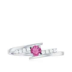 Minimal Pink Tourmaline and Diamond Bypass Promise Ring