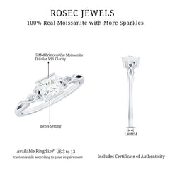 Princess Cut Moissanite Promise Ring in Bezel Setting