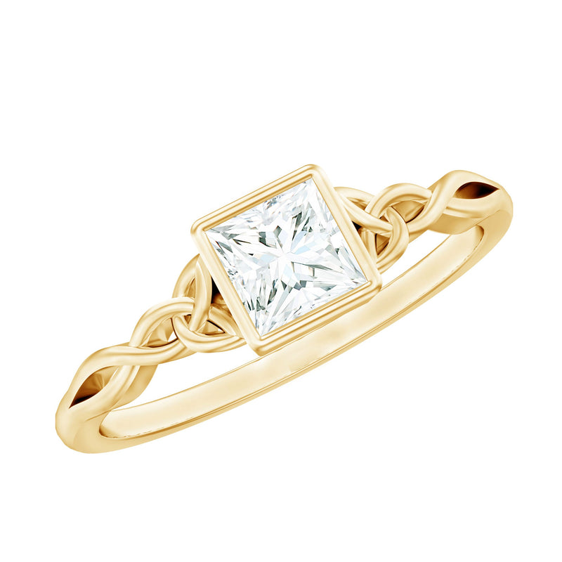 Princess Cut Moissanite Promise Ring in Bezel Setting