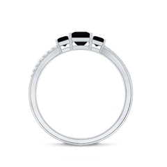 Princess Cut Black Onyx 3 Stone Promise Ring with Diamond