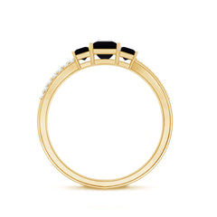 Princess Cut Black Onyx 3 Stone Promise Ring with Diamond
