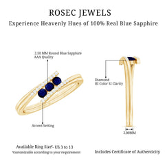 1/2 CT Three Stone Blue Sapphire Bypass Engagement Ring with Diamond