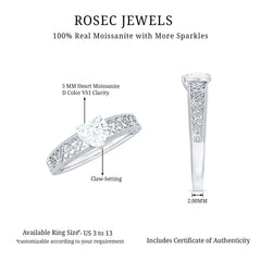 Heart Shape Solitaire Moissanite Filigree Engagement Ring