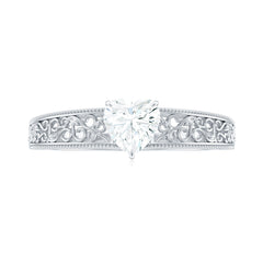Heart Shape Solitaire Moissanite Filigree Engagement Ring