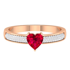 Genuine 0.6 Carat Ruby Heart Engagement Ring with Diamond