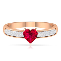 Genuine 0.6 Carat Ruby Heart Engagement Ring with Diamond
