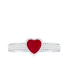 Genuine 0.6 Carat Ruby Heart Engagement Ring with Diamond