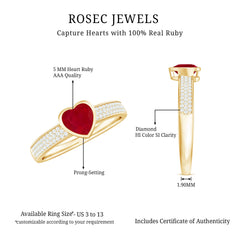 Genuine 0.6 Carat Ruby Heart Engagement Ring with Diamond