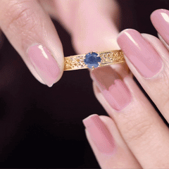 1 CT Round Cut Solitaire Blue Sapphire Filigree Engagement Ring