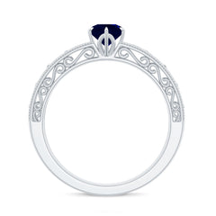1 CT Round Cut Solitaire Blue Sapphire Filigree Engagement Ring