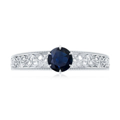 1 CT Round Cut Solitaire Blue Sapphire Filigree Engagement Ring
