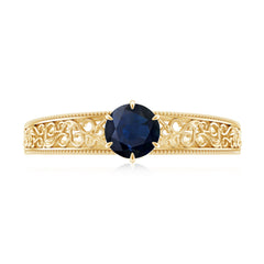 1 CT Round Cut Solitaire Blue Sapphire Filigree Engagement Ring