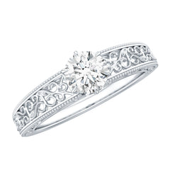 Round Cut Solitaire Moissanite Vintage Looking Engagement Ring