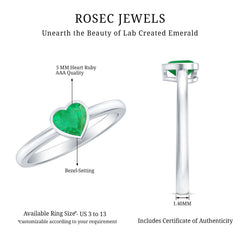 Real Emerald Heart Solitaire Ring in Bezel Setting
