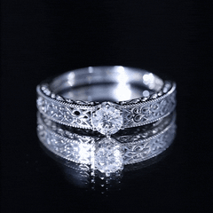 Round Cut Moissanite Solitaire Engagement Ring with Filigree Band