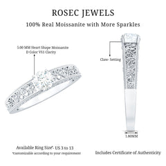 Round Cut Moissanite Solitaire Engagement Ring with Filigree Band