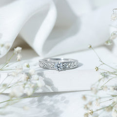 Round Cut Moissanite Solitaire Engagement Ring with Filigree Band