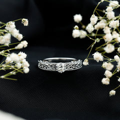 Round Cut Moissanite Solitaire Engagement Ring with Filigree Band