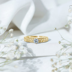 Round Cut Moissanite Solitaire Engagement Ring with Filigree Band