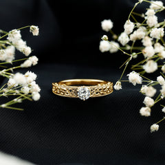Round Cut Moissanite Solitaire Engagement Ring with Filigree Band