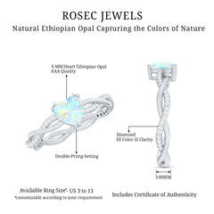 Natural Ethiopian Opal Diamond Heart Promise Engagement Ring