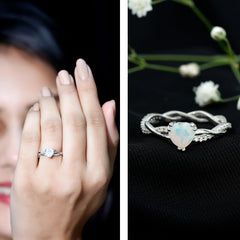 Natural Ethiopian Opal Diamond Heart Promise Engagement Ring