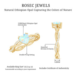 Natural Ethiopian Opal Diamond Heart Promise Engagement Ring