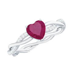 Natural 0.6 Carat Ruby Heart Engagement Ring with Diamond Braided Shank
