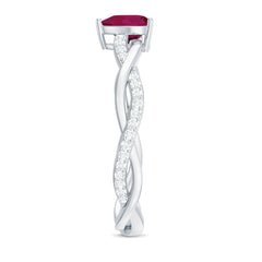 Natural 0.6 Carat Ruby Heart Engagement Ring with Diamond Braided Shank