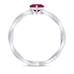 Natural 0.6 Carat Ruby Heart Engagement Ring with Diamond Braided Shank