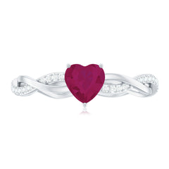 Natural 0.6 Carat Ruby Heart Engagement Ring with Diamond Braided Shank