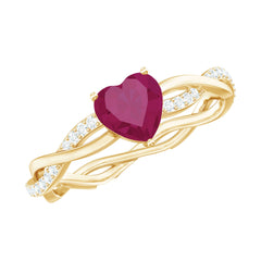 Natural 0.6 Carat Ruby Heart Engagement Ring with Diamond Braided Shank