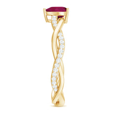 Natural 0.6 Carat Ruby Heart Engagement Ring with Diamond Braided Shank