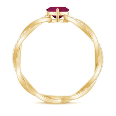 Natural 0.6 Carat Ruby Heart Engagement Ring with Diamond Braided Shank