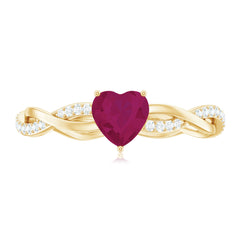 Natural 0.6 Carat Ruby Heart Engagement Ring with Diamond Braided Shank