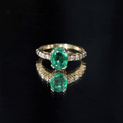 8x10mm Oval Cut Lab Created Emerald Solitaire Engagement Ring with Diamond