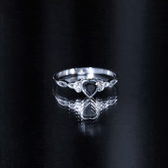 5 MM Heart Shape Lab Grown Black Diamond Solitaire Celtic Ring in Bezel Setting