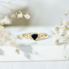 5 MM Heart Shape Lab Grown Black Diamond Solitaire Celtic Ring in Bezel Setting