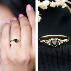 5 MM Heart Shape Lab Grown Black Diamond Solitaire Celtic Ring in Bezel Setting