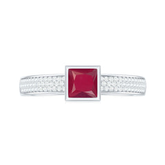1 CT Princess Cut Ruby Engagement Ring with Diamond