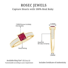 1 CT Princess Cut Ruby Engagement Ring with Diamond