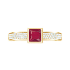 1 CT Princess Cut Ruby Engagement Ring with Diamond