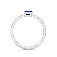 5mm Princess Cut Lab Created Blue Sapphire Promise Ring with Diamond