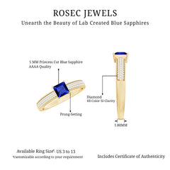 5mm Princess Cut Lab Created Blue Sapphire Promise Ring with Diamond
