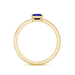 5mm Princess Cut Lab Created Blue Sapphire Promise Ring with Diamond