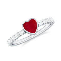 Heart Ruby Solitaire Engagement Ring with Diamond in Bezel Setting